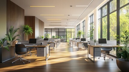 Poster - Modern Office Interior Design with Large Windows and Natural Light