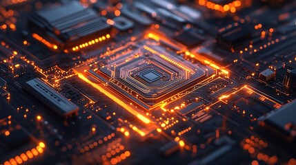 Poster - Intricate Circuit Board with Glowing Elements