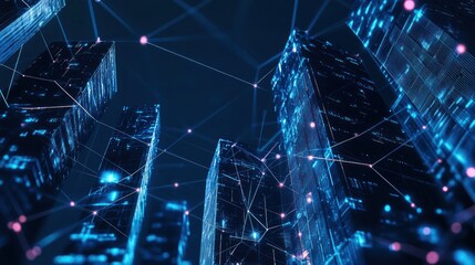 Poster - Digital Cityscape: Skyscrapers & Networks