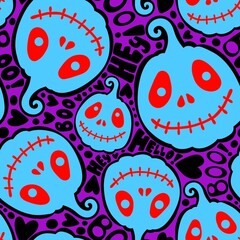 Wall Mural - Halloween cute pumpkins seamless monsters pattern for wrapping paper and fabric