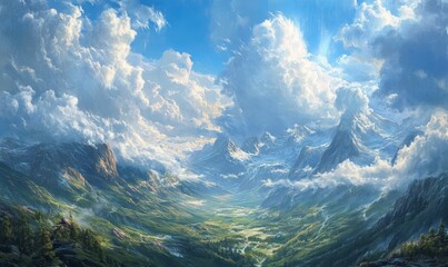 Wall Mural - clouds over a mountain valley