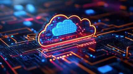 Poster - Digital Cloud Technology Concept with Neon Effects