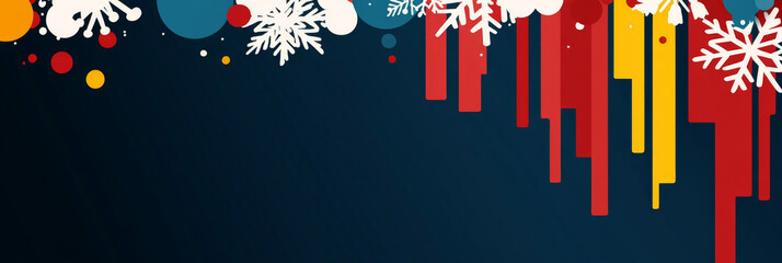 Sticker - Abstract winter background with snowflakes and colorful shapes.