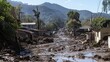© Sam - A muddy street in a hillside community after a recent flood. The destruction of the natural disaster is evident in the damaged homes and debris.