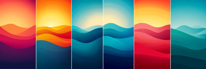 Wall Mural - Abstract colorful landscape with wavy lines.