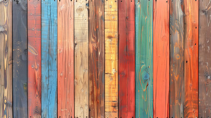 Poster - A vibrant display of wooden planks in various colors including blue, red, green, and natural wood tones creates a captivating and textured backdrop. The arrangement is perfect for creative projects.