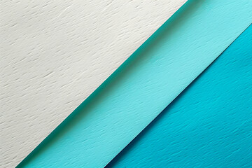 Poster - Three distinct layers of textured paper in white, light blue, and turquoise are arranged side by side on a smooth surface, showcasing their color contrast and surface patterns.