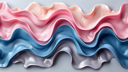 Poster - Soft pastel-colored fabric cascades in wavy layers, showcasing elegant curves and textures. The gentle waves create a harmonious visual effect, ideal for design inspiration or textile displays.