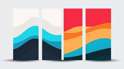 Sticker - Abstract colorful design with wavy lines and different shades of blue, orange, red, and white.