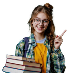 Sticker - PNG Teen student glasses smile book.