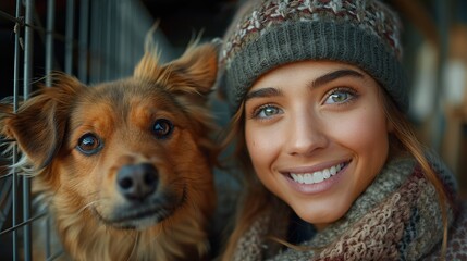 Canvas Print - Woman Smiling with Dog