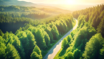 Sunlit Forest Road Symbolizing Sustainable Energy and Environmental Responsibility