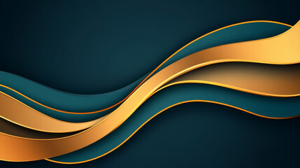 Wall Mural - Abstract background with wavy lines in gold and teal.