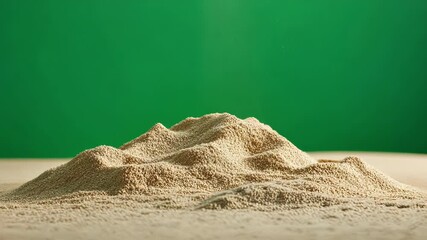 Poster - sand forming mountain shape on vibrant green screen, ideal for blending visual effects. captures nat