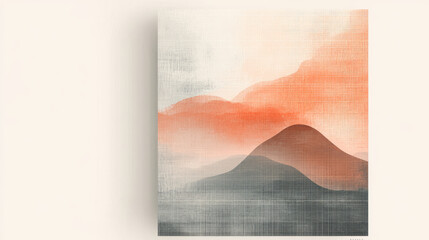 Poster - Abstract watercolor painting of a mountain range with an orange sky.