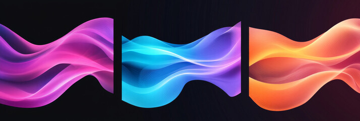 Canvas Print - Abstract colorful waves on a black background