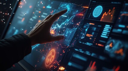 Poster - Hand Interacting with Futuristic Digital Interface