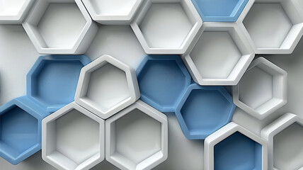Poster - Stylish hexagonal tiles in a mix of blue and white are beautifully arranged on a wall, creating a modern and geometric design that enhances the aesthetic of the space.