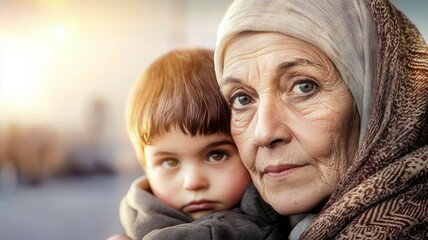 Wall Mural - A woman and a child are standing together