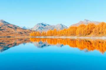 Autumn in Switzerland, GraubündenCanton, Lake Silsin, with Piz da la Margna mountain in the background