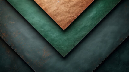 Poster - Various layers of textured materials in shades of green and brown are arranged in a striking geometric pattern, showcasing the beauty of contrasting colors and textures in an artistic display.