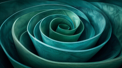 Poster - An abstract spiral design created with layers of teal-hued curves exhibits a mesmerizing depth and beauty, inviting viewers to explore its intricate structure and flowing lines.