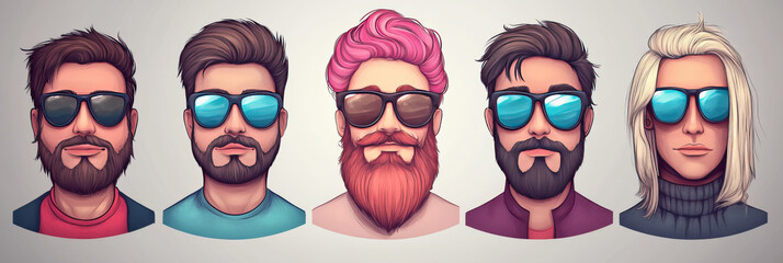 Canvas Print - Five stylish individuals with unique hairstyles and sunglasses.