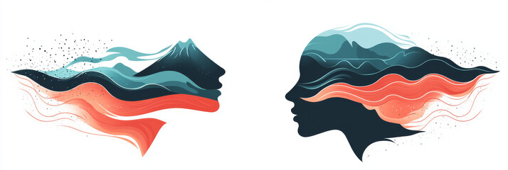 Sticker - Two abstract profiles with landscape elements.