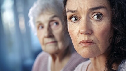 Sticker - Two women are standing next to each other, one of them looking sad