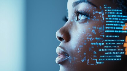 Sticker - A woman's face is projected onto a computer screen, with a blue