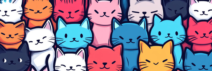 Poster - A colorful pattern of cartoon cats.