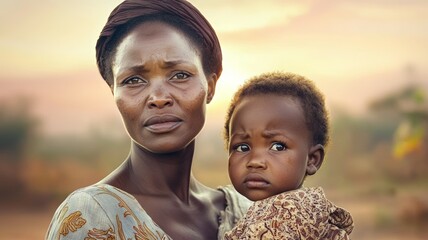 Sticker - A woman and a child are standing in a field