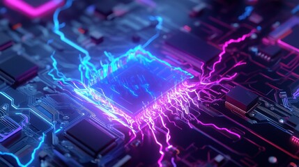 Poster - Circuit Board with glowing Processor