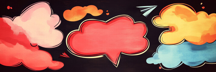 Wall Mural - Colorful speech bubbles on a dark background.