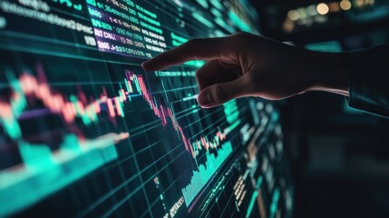 Poster - Hand Pointing at Stock Market Data