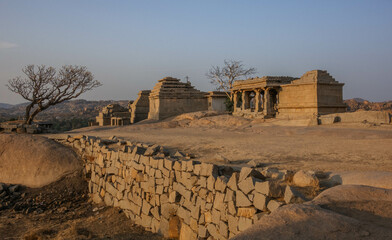 Temples on the gentle slopes of Hemakutta Hill in Hampi. India.