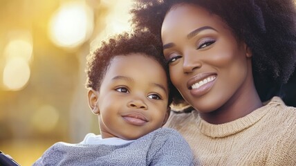 Wall Mural - A mother and her child are sitting together in the sun