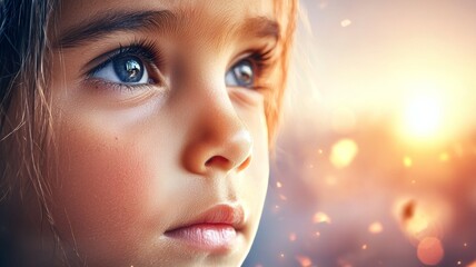 Canvas Print - A young girl with blue eyes stares off into the distance