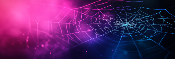 Intricate spider web with a neon glow.