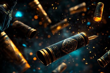 Aufkleber - A magical figure reflecting on lessons from yesterday, with glowing scrolls and enchanted quills floating in the air, capturing the mystical wisdom learned from past experiences.
