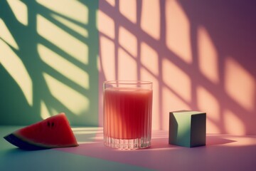 Watermelon juice and slice on color