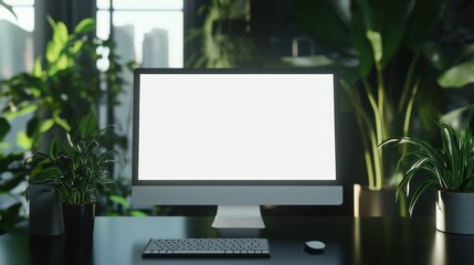 Poster - Modern Workspace with Blank Computer Screen