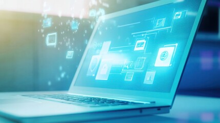 Poster - Laptop with Cybersecurity Interface