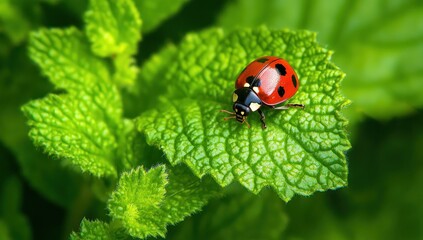 Ladybug on a Green Leaf