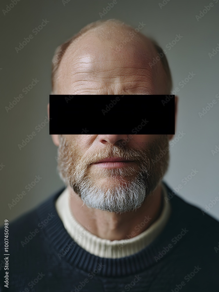 Censor bar concept. Censorship rectangle. Middle aged anonymous man ...