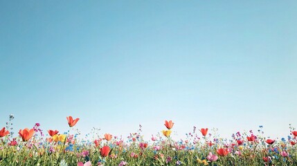 Wall Mural - Vibrant Field of Colorful Flowers Under Clear Blue Sky