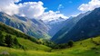 Amazing landscape of a vast mountain area with breathtaking views of towering peaks, rolling hills, and serene natural beauty. Perfect for nature photography, outdoor adventure concepts, 