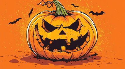 Angry Halloween pumpkin vector with fierce expression and sharp details. Perfect for spooky Halloween designs, eerie decorations, and festive holiday-themed illustrations in a simple, 