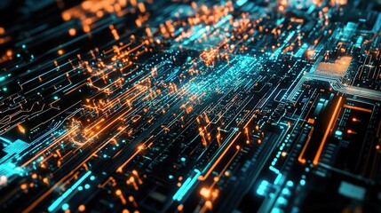 Poster - Futuristic Digital Network with Glowing Elements
