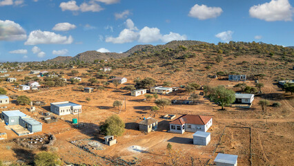 aerial view african village , typical southern african rural area village botswana, south africa